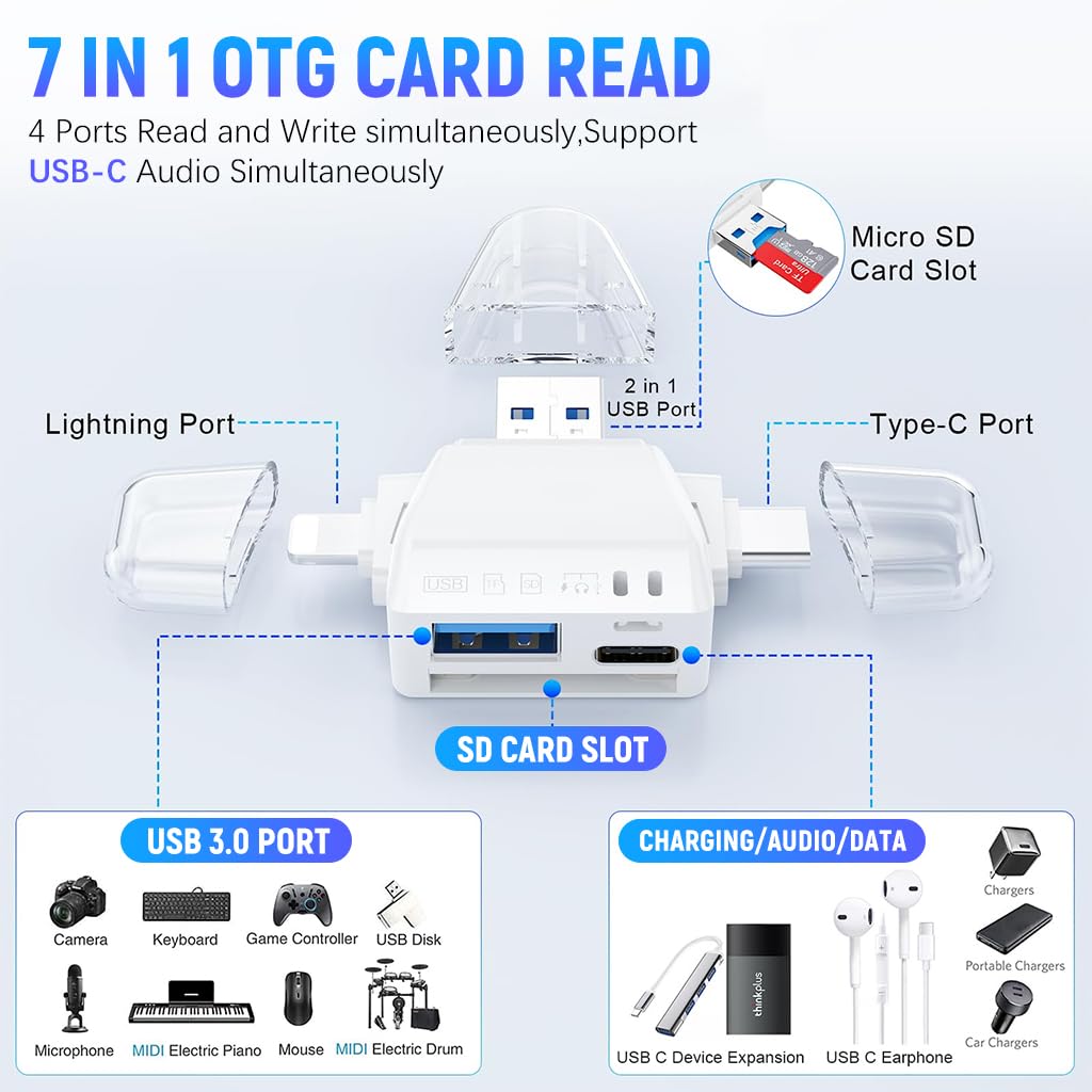Verilux Multi Card Reader Phone Card Reader Flash Driver Reader Support TF/SD/USB C/USB A, Universal Multi in One Card Reader for i Phone 15/14, Android Phone, PC, Laptop Verilux Multi Card Reader Phone Card Reader Flash Driver Reader Support TF/SD/USB C/USB A, Universal Multi in One Card Reader for i Phone 15/14, Android Phone, PC, Laptop